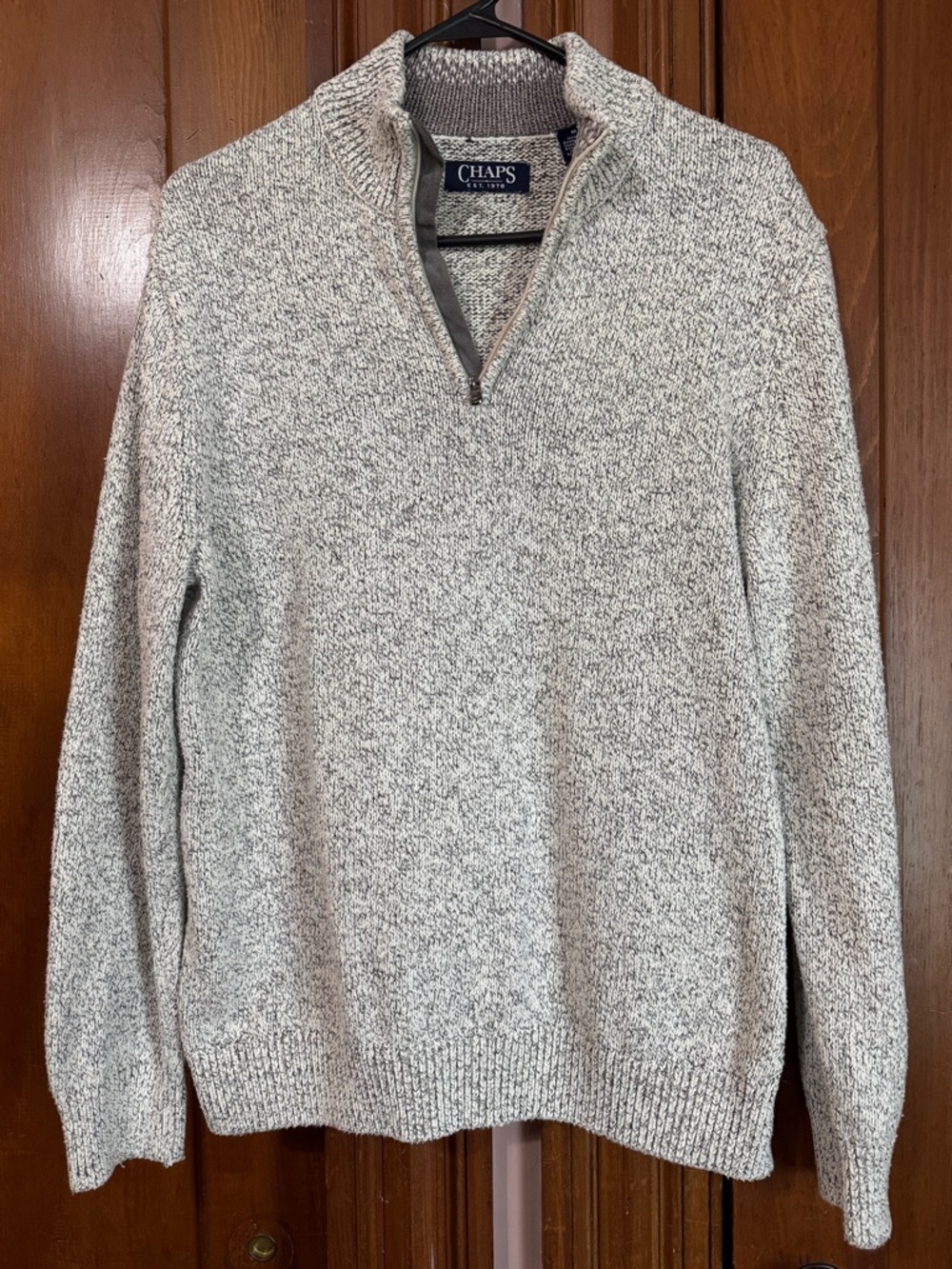 Chaps Men's Marled Light Gray Half-Zip Sweater all cotton
